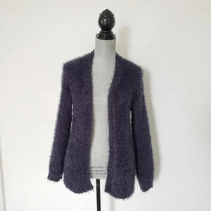 Navy Gray Fuzzy Open Front Cardigan Sweater XS